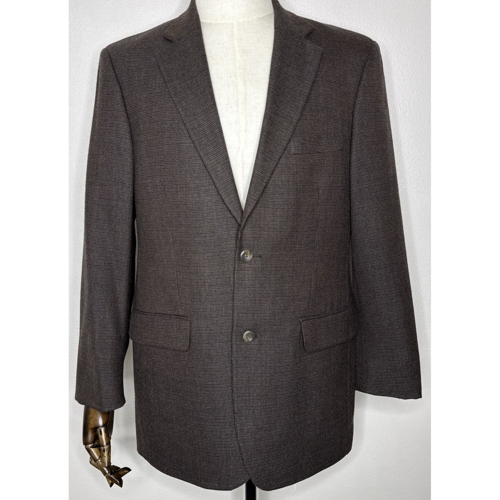 Pronto Uomo Blazer 40L Brown Black Mini Check 100% Lambswool Ventless